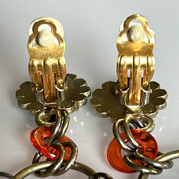 Jean Paul Gaultier LUXURY Clip On BRASS & LUCITE Earrings 3” long - EUC - Picture 4 of 7